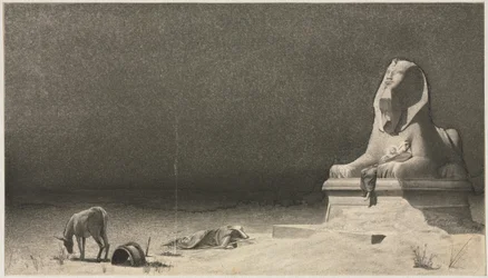 El descanso en la huida a Egipto (recto), Boceto de una esfinge (verso), c. 1879-80