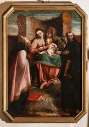Génova, Duomo (Catedral de San Lorenzo), interior, Baptisterio (antes Iglesia de San Juan el Viejo): "La Virgen con el Niño entre Santa Ana, San Nicolás de Bari y San Nicolás de Tolentino", de Luca Cambiaso