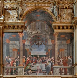 Génova, Duomo (Catedral de San Lorenzo), interior, Capilla Lercari o Capilla del Santísimo Sacramento (ábside norte), lado norte: "La Presentación en el Templo", fresco de Luca Cambiaso