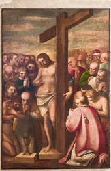 Génova, Duomo (Catedral de San Lorenzo), sacristía, capilla: "Cristo eucarístico adorado por los santos", de Luca Cambiaso, hacia 1580