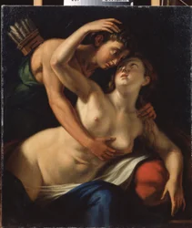 "" Venus y Adonis "" Pintura de Luca Cambiaso (o Cambiasi, Cangiagio) llamada Lucchetto da Genova) (1527-1585) Siglo XVI Mykolaiv (Nikolaiev) Museo de Arte Regional Wereshchagin, Ucrania