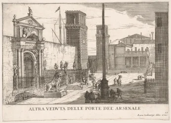 Vista de la puerta del astillero y complejo de la armería Arsenale, Venecia
