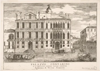 Vista del Palacio Contarini en Campo San Trovaso, Venecia, 1703, de The build..., 1703