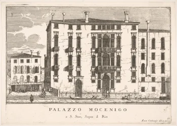 Placa 91: Vista del Palacio Mocenigo en Campo San Stae, Venecia, 1703, de Los edificios, 1703