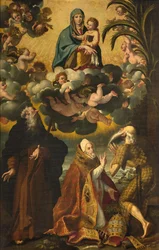 Altar de San Antonio, Virgen con el Niño con los Santos Antonio Abad Pablo Ermitaño y el Papa Gregorio XIV, Lucas Cattapane 1593
