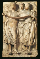 Niños cantando, detalle de la Cantoria (galería del coro) por Luca Della Robbia, mármol, relieve para la Catedral de Santa María del Fiore, Florencia