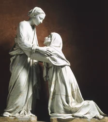 Italia, Pistoia, Iglesia de San Giovanni Fuor Civitas, La Visitación, por Luca della Robbia (circa 1400-1482)