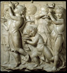 Panel de la Cantoria o Tribuna de cantores: niño tocando platillos. Alto relieve de mármol por Luca della Robbia (ca. 1400-1482) 1431-1438 Dim. 348 cm Museo dell