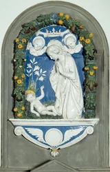 La Virgen adorando al Niño Alto Relieve de Luca della Robbia (1400-1482) siglo XV Santuario de Verna, Italia