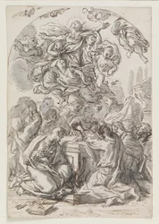 Asunción de la Virgen; verso: Cabeza de mujer y niño