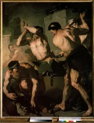 ""La Fragua de Vulcano"" (La Fragua de Vulcano) Pintura de Luca Giordano (1632-1705) 1660 Dim. 72x102 cm Museo del Hermitage, San Petersburgo