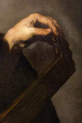Músico afinando su laúd (detalle)