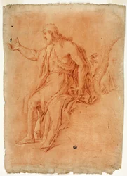 San Juan Bautista predicando (recto); Desnudo masculino con brazos levantados y bocetos de cabezas (verso)