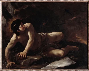 La tentación de san Benito, que se arroja a las zarzas para evitar las tentaciones. Pintura de Luca Giordano (1634-1705), Museo dell