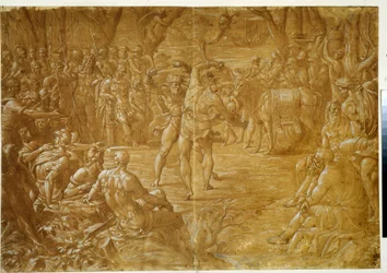 "El combate de boxeo (pugilat) oponente de Sicilia a Dares de Troya", c.1544 (dibujo a tinta)
