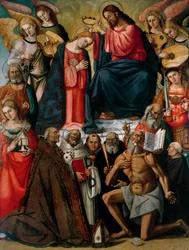 Coronación de la Virgen con Ángeles y Santos por Luca Signorelli y sus asistentes, Iglesia Colegiata de San Martín y San Leonardo, Foiano della Chiana, Arezzo