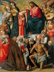Coronación de la Virgen con ángeles y santos