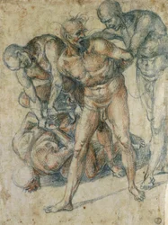 Desnudos masculinos (tiza roja y negra sobre papel)