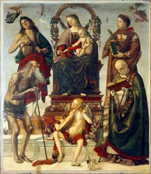 Pala de San Onofrio, Madonna y Niño con Santos