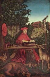 Alemán: Cardenal Albrecht de Brandeburgo (1490-1545) como Heiliger Hieronymus Cardenal Albrecht de Brandeburgo (1490-1545) como San Jerónimo