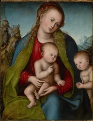Alemán: Maria mit dem Kinde und dem anbetenden Johannesknaben La Virgen y el Niño adorados por San Juan Bautista cuando eran niños