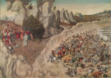 Alemán: Zug der Israeliten durch das Rote Meer (Untergang des Pharao) Las huestes del faraón sumergidas en el Mar Rojo