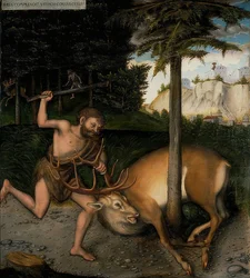 Hércules y la cierva de Cerinia. De la serie de las hazañas de Hércules. Después de 1537