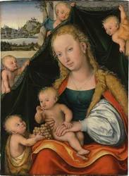 Alemán: Madonna und Kind mit dem Johannesknaben und Engeln La Virgen y el Niño con el Niño San Juan Bautista y los ángeles