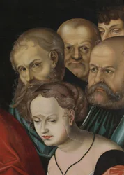 Cristo y la mujer sorprendida en adulterio, detalle, c.1700 (óleo sobre madera)