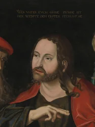 Cristo y la mujer sorprendida en adulterio, detalle, c.1700 (óleo sobre madera)