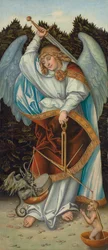 El arcángel Miguel sosteniendo la balanza de la justicia