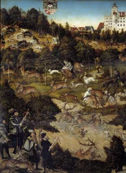 Caza en honor de Carlos V en el Castillo de Torgau (Alemania) (detalle). Pintura de Lucas Cranach (1472-1553)