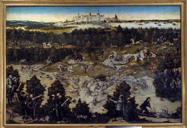 Caza en honor de Carlos V en el castillo de Torgau en Alemania. Pintura de Lucas Cranach el Viejo (1472-1553) 1544. Madrid. Museo del Prado