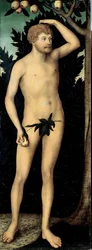 Pintura ""Adam"" de Lucas Cranach II el joven (1515-1586) Posterior a 1537 Dim 171 x 63 cm Alemania Dresde State Art Collections