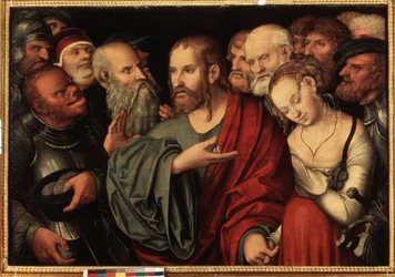 Cristo y la mujer sorprendida en adulterio, después de 1532 (óleo sobre madera)