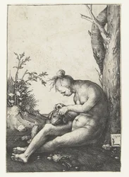 Mujer desnuda con perro