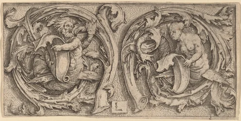 Tritón y sirena en zarcillos