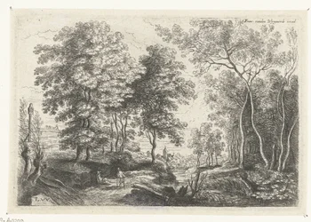 Paisaje con un arroyo a través de un bosque. Seis paisajes (título de la serie)