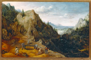 Paisaje con herrajes ... (pintura sobre madera)