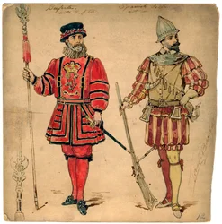 Beefeater y soldado español, siglo XIX