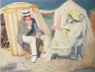 Conversación en la playa (óleo sobre lienzo)