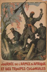Cartel que celebra la unidad de las fuerzas francesas y coloniales