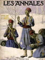 La primera nevada: un grupo de escaramuzadores senegaleses descubre la nieve (grabado