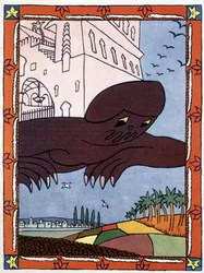 Un genio - en "Las mil y una noches", ilustración de Lucien Laforge (1889-1952)