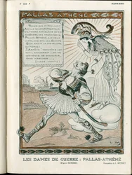 Ilustración en "Fantasio", 01/04/15 - la mujer de la guerra Pallas-Athenee guerra 14-18 (grabado)
