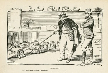 Ilustración en Le Rire, 04/05/12 - Protectorado colonización (grabado)