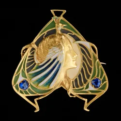Broche-colgante, c.1900 (oro y esmalte plique à jour con zafiros)