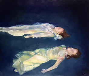 Dos chicas flotando, 2004 (óleo sobre tabla)