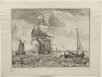 Escena marina con Ámsterdam en la distancia, 1701