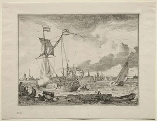 Vista de Ámsterdam con barcos en primer plano, 1701